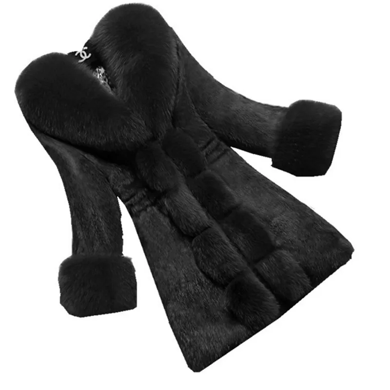 New Fur coat female winter fox Fur collar cotton clothing slim womens coats imitation fur coat high quality Tops 4XL 4801