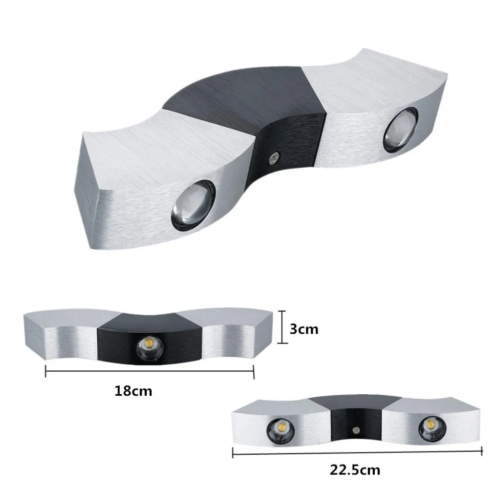 Прямая с фабрики, волнообразный настенный светильник, алюминиевый материал, черный+ серебристый корпус лампы, AC90-265 4 Вт
