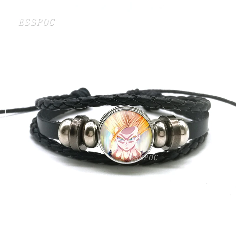 Модные аксессуары Dragon Ball винтажный Сон Гоку Супер Saiyan стеклянный купол для ювелирных украшений черная кнопка кожаный браслет в подарок
