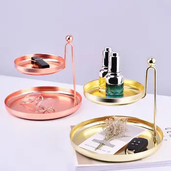 

Multipurpose 2-layer Metal Storage Tray Jewelry Display Plate Gold Necklace Ring Earrings Display Tray Mirror Decor Organizer