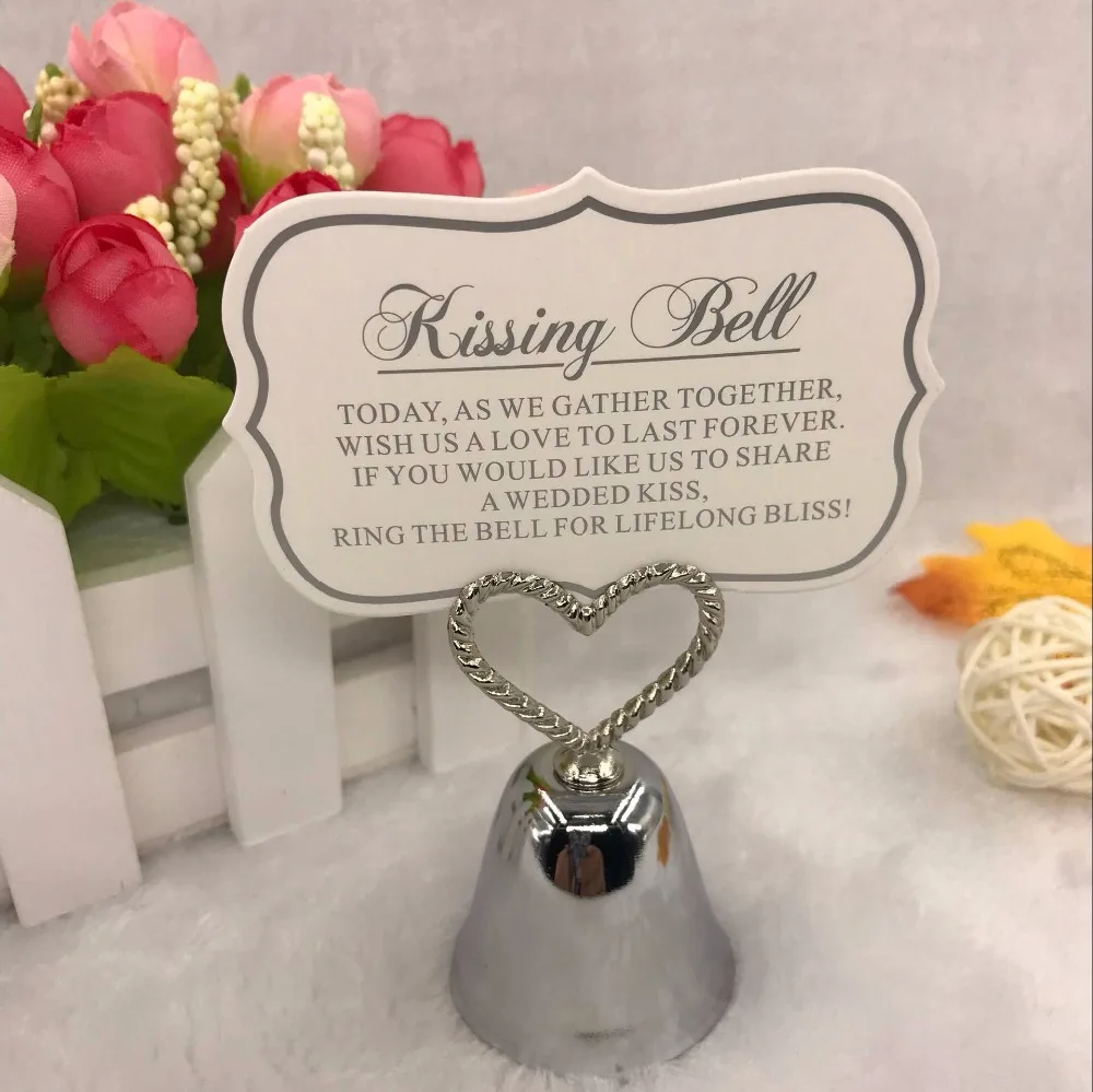 

(30pcs/lot)FREE SHIPPING+Kissing Bell Silver/Gold Bell Place Card Holder/Photo Holder Wedding Table Decoration Favors