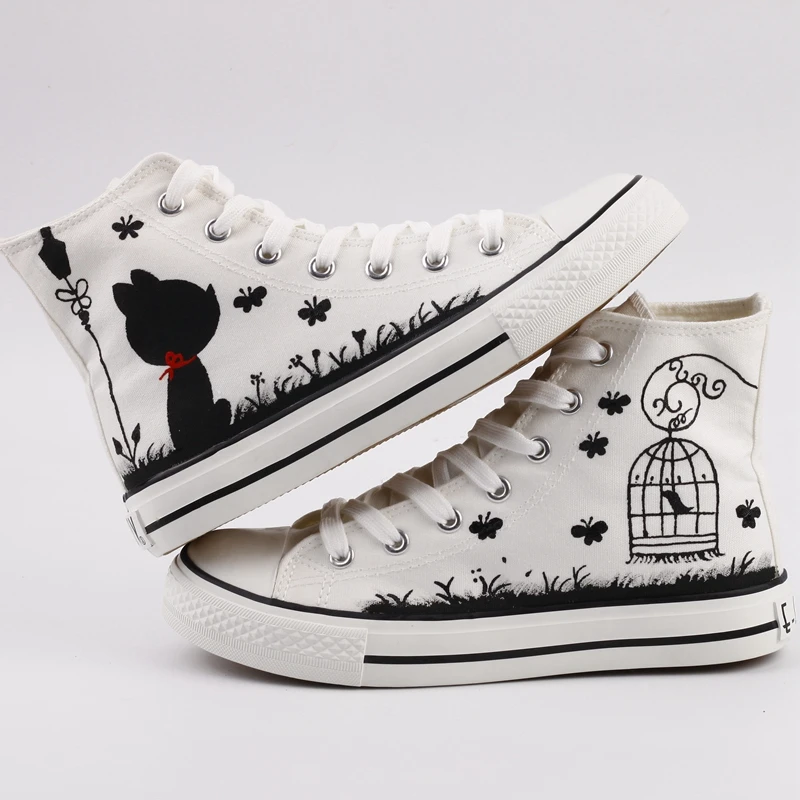 

2018 Spring Summer Harajuku Casual Board Shoes Rihanna Creepers Female Fruit Watermelon Ice Cream High Hand-Painted Canvas Shoes