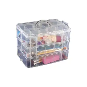 

OUNONA Handheld 3-Layer 30 Grids Detachable Plastic Makeup Cosmetic Jewelry Storage Case Box Holder Organizer Container