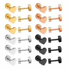 LUXUKISSKIDS 12 пар/лот из нержавеющей стали серьги с винтовой застежкой сердечко разных цветов формы женские модные серьги оптом