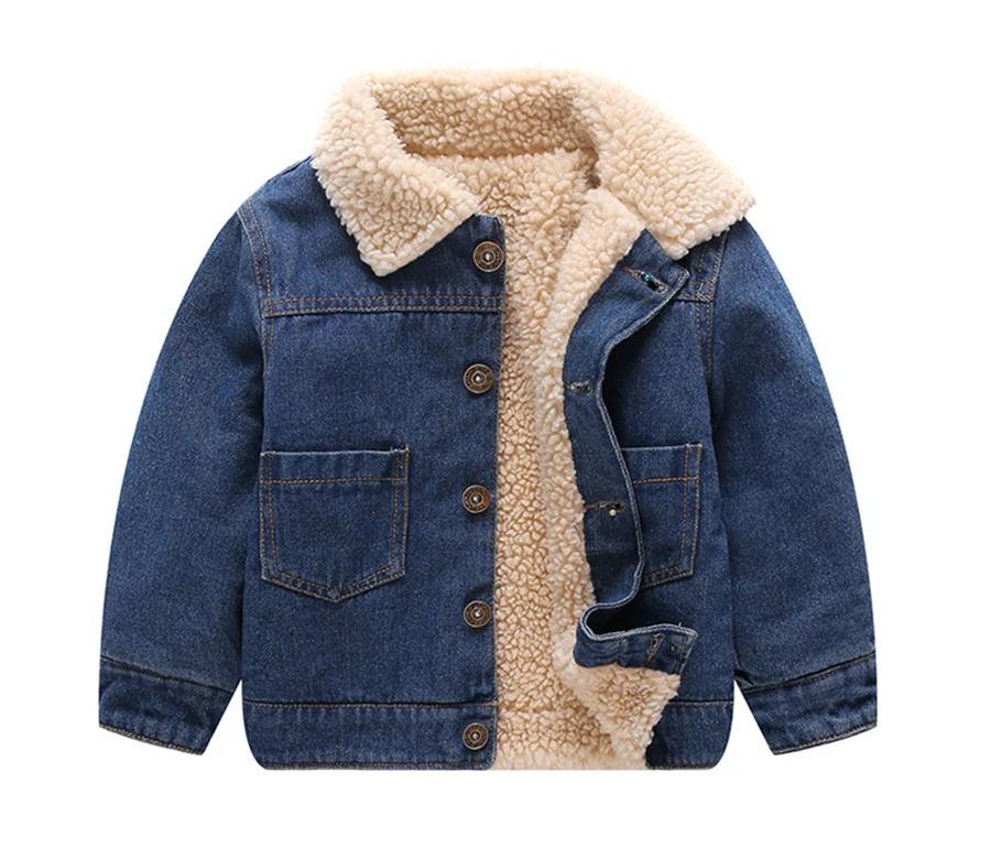 18M 2-5 Years Toddler Boy Jacket Baby Winter Jackets Girls Boys Jeans Coat Fashion Kids Fleece Turn-down Collar Denim Outerwear