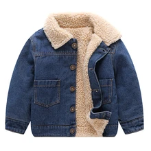 18 мес., куртка для маленьких мальчиков 2-5 лет, зимние куртки для малышей, джинсовое пальто для мальчиков и девочек, модная детская флисовая Джинсовая Верхняя одежда с отложным воротником