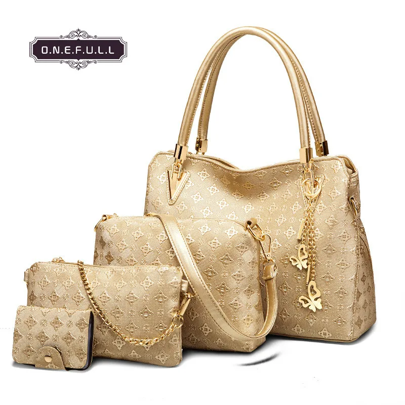 

ONEFULL NEW FASHION women fashion composite bag mother shoulder bag handbag 4pcs set brand bag set brand