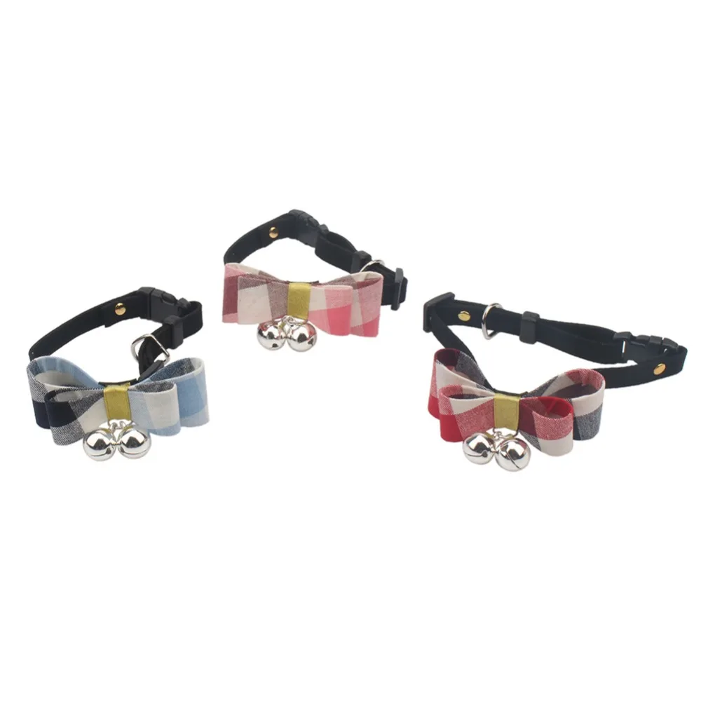 Cat Bow Tie with Bells Plaid Fabric Big Bowknot Adjustable Cat Collars Pet Products collares gato papillon gatto Cat Bow Tie with Bells Plaid Fabric Big Bowknot Adjustable Cat Collars Pet Products collares gato papillon gatto