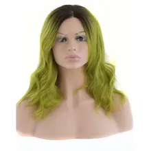 Bombshell омбре с темными корнями светло-зеленые натуральные волнистые синтетические волосы на кружеве парик Безглютеновые термостойкие волокна для белых женщин