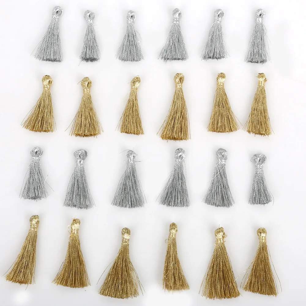 

10pcs/lot 25mm Gold Silver Small Mini Silk Satin Tassel for Jewelry Making DIY Earring Findings Handmade Tassels Pendant Charms