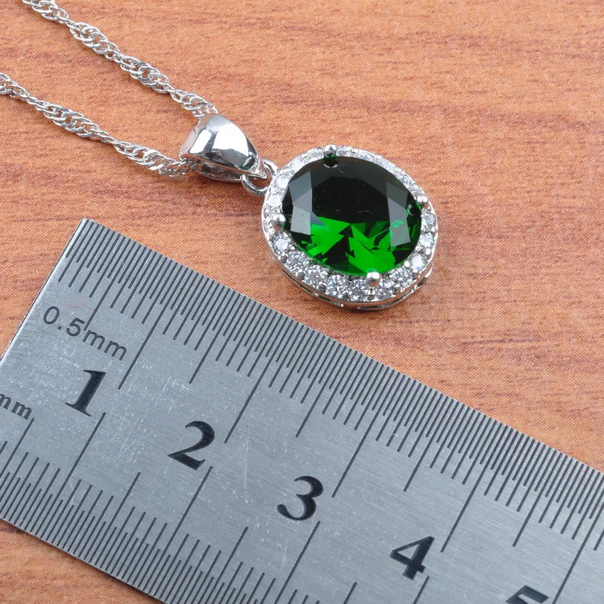 Дубай ювелирный набор зеленый кубический цирконий 925 пробы Серебряный Свадебный Для женщин браслет серьги ожерелье кулон кольца JS0120