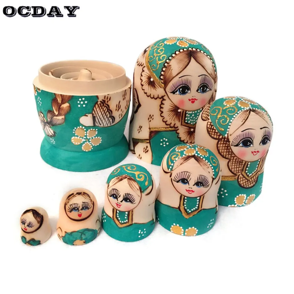 

OCDAY 7 pcs/set Baby Wooden Matryoshka Dolls Toys Set Russian Doll Paint Nesting Home Decor Hand Painted Toy For Girls Gifts