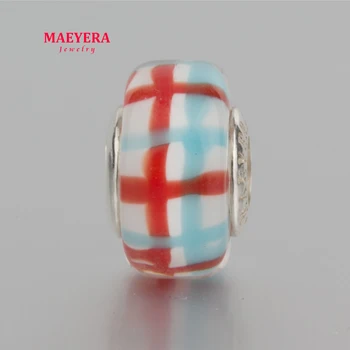 

MAEYERA Jewelry Real S925 Core Grid Barrel Beads Murano Glass Beads Fit European Charm Bracelet 920327