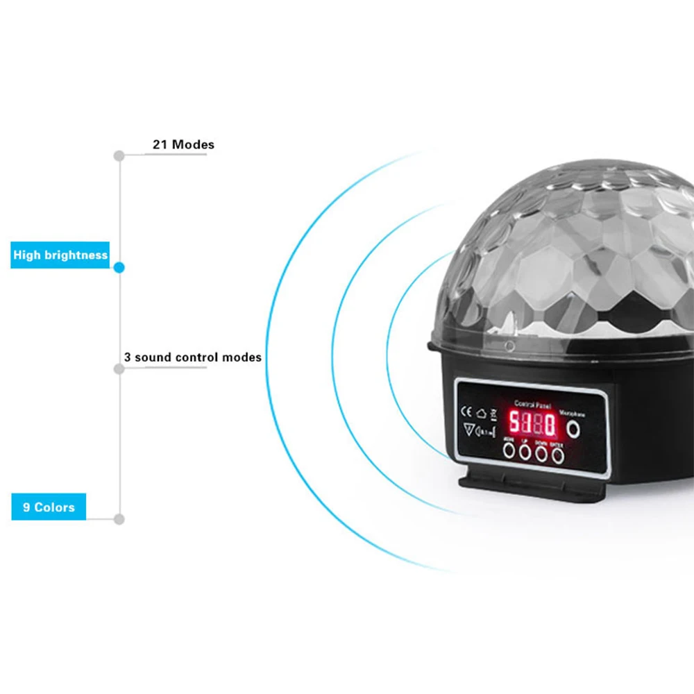 Сценическая лампа светодиодный светильник-шар для дискотеки лазер 9 цветов 27 Вт 21 Режим DMX DJ звук вечерние Светильник проектор звуковой светильник s кристалл магический шар