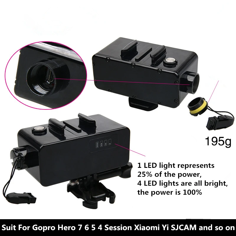 ORBMART 5200mAh Waterproof Extended Battery Side Power Bank For Gopro Hero 5 6 7 Session Xiaomi Yi