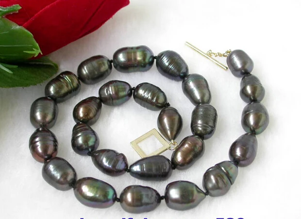 

FREE SHIPPING * n899 beautiful 17" rice baroque peacock black pearl necklace AAA