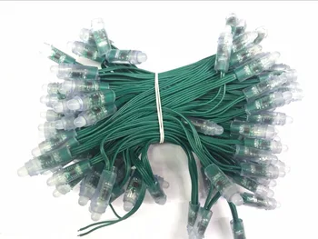 

100pcs DC12V addressable 12mm WS2811 led smart pixel node,6inches(15cm) spacing;with all GREEN wire(20AWG),IP68 rated