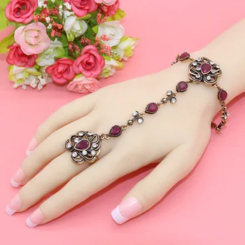 New Turkish Bracelet  For Women Antique Exquisite Crystal Back Of The Hand Chain Indian Floral Jewelry Bracelets