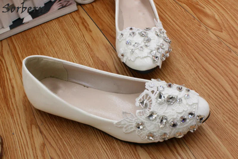 Sorbern белые свадебные туфли с кружевом слипоны с кружевной аппликацией туфли, расшитые бисером; женские свадебные босоножки на высоком каблуке, голую ногу Женская обувь на плоской подошве