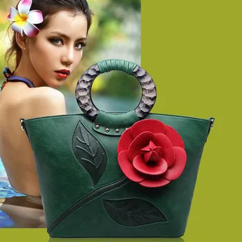 

2018 New Style Women Handbag Soft PU Leather Flower Vintage Top-handle Bags for Wedding Gift Lady Fashion Shoulder Evening Bag