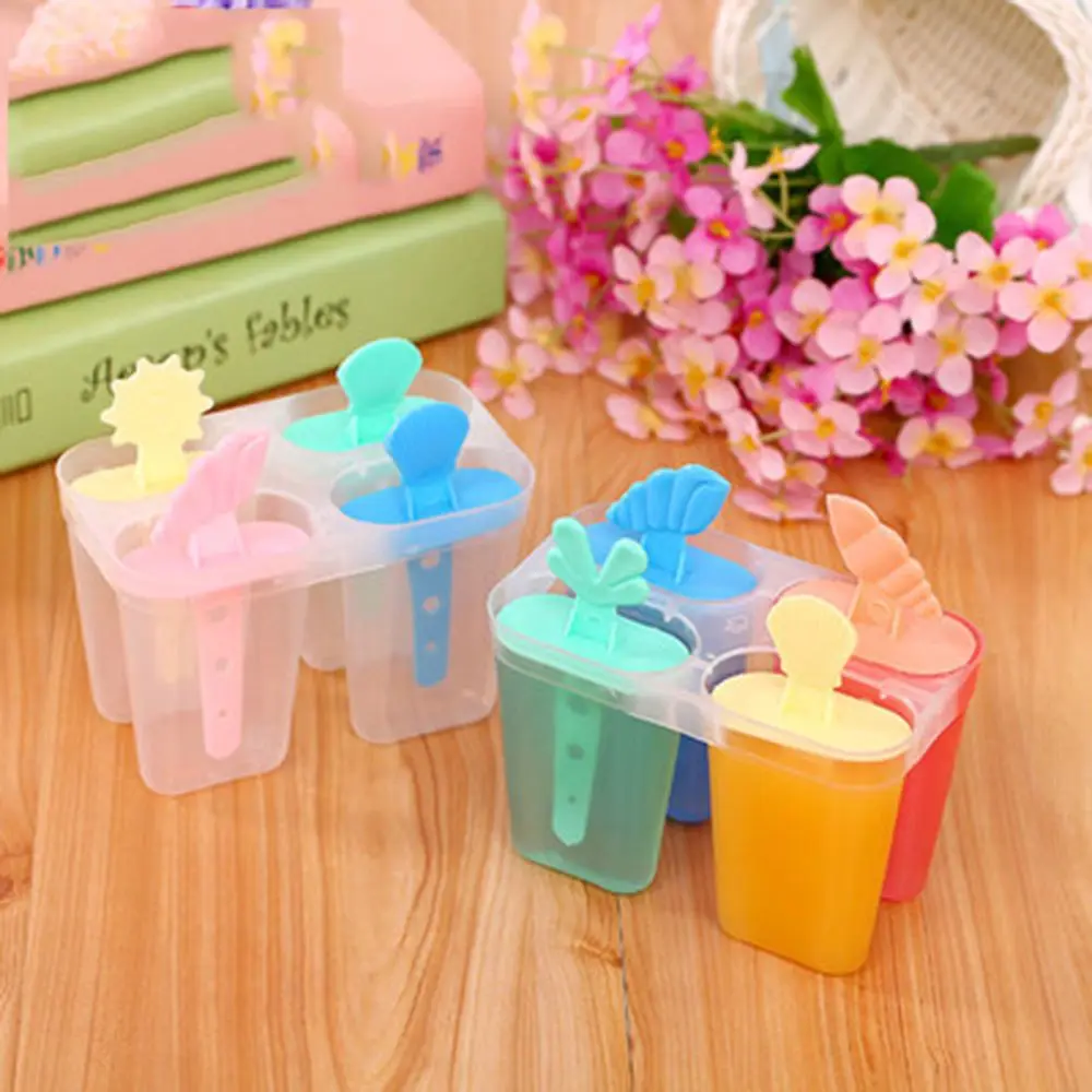 

1Pc 4 Grid Rectangle Shaped Reusable DIY Frozen Ice Cream Pop Baking Moulds Ice Cream Popsicle Molds Cooking Tools random Color