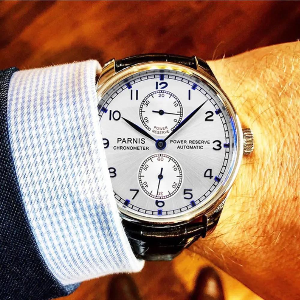 

Valentines 43mm Parnis Automatic Watch Power Reserve ST Mechanical Watches Classic Men Watch Top Brand Luxury Gifts for Men
