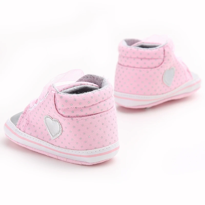 4 стиль любовь детская обувь с рисунком в хлопчатобумажная ткань в горошек на шнуровке малышей в форме сердца удобная мягкая подошва Prewalkers