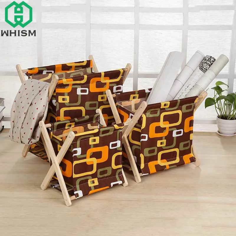 

WHISM Folding Wood Cloth Storage Rack Multifunctional Jewelry Cosmetic Organizer Bathroom Laundry Basket Bedroom Shelf