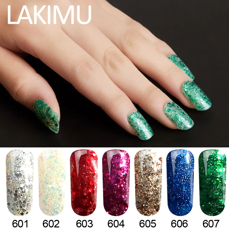 

Lakimu Diamond Nail Polish Uv Led Permanent Nail Glitter Enamel Green Color Gel Nail Polish Soak Off Professional Gel Varnishes