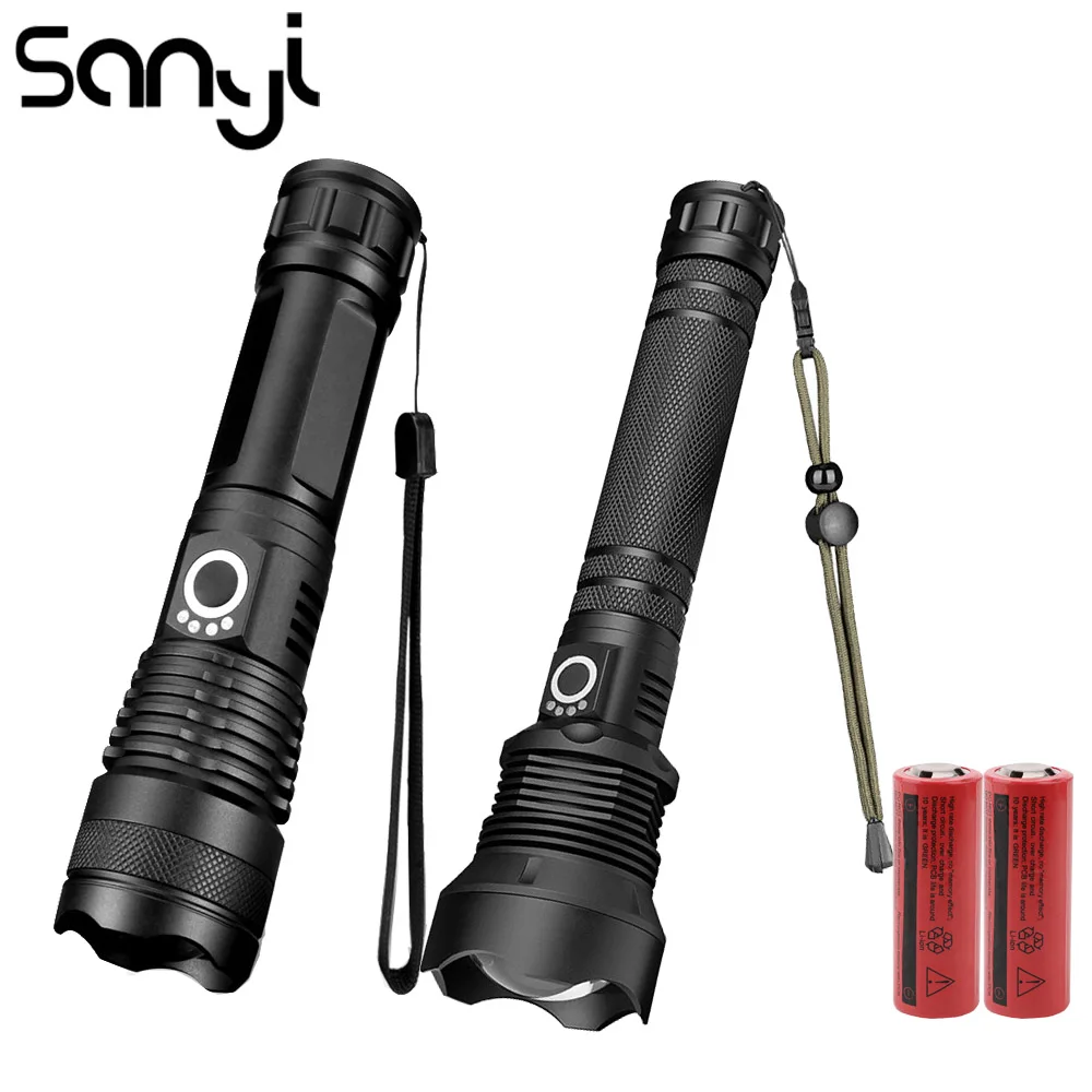 

SANYI 30000 LM Flashlight Torch xhp70 most powerful Lantern USB Zoom xhp50 18650 or 26650 Rechargeable Battery Hunting