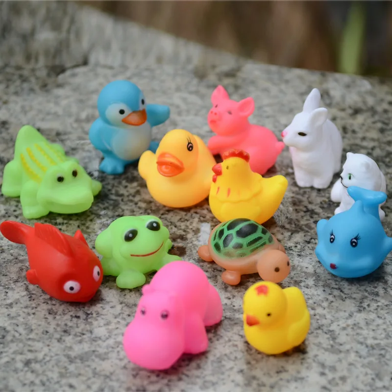 

10 Pcs Swimming Water Toys Colorful Soft Floating Rubber Duck Squeeze Sound Squeaky Bathing Toy For Baby Bath Toys