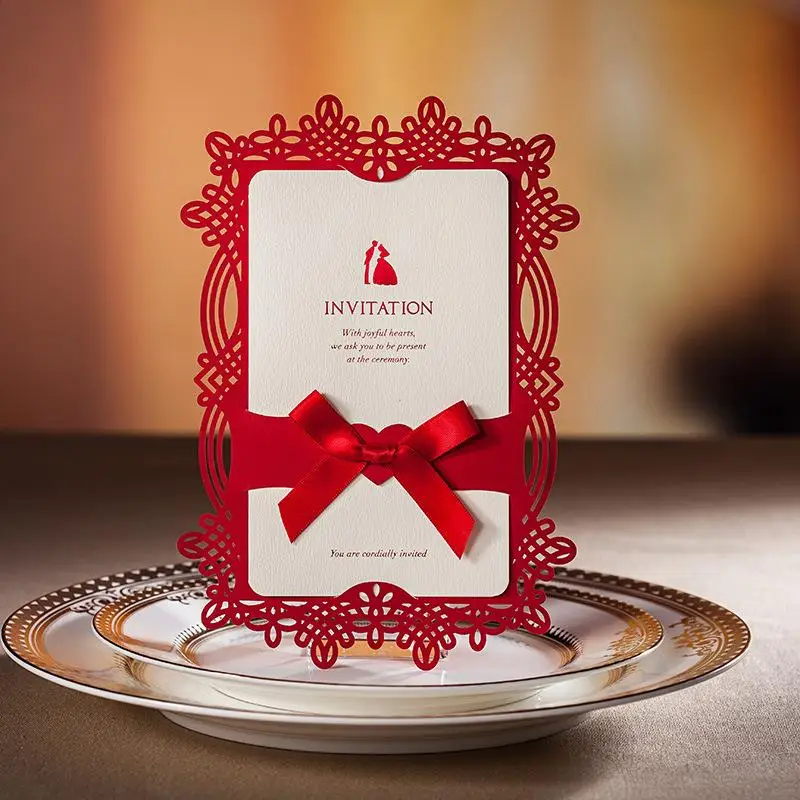 Red Laser cut Wedding Invitation Card, Wedding Invitations, invitation cards, 50sets/lot