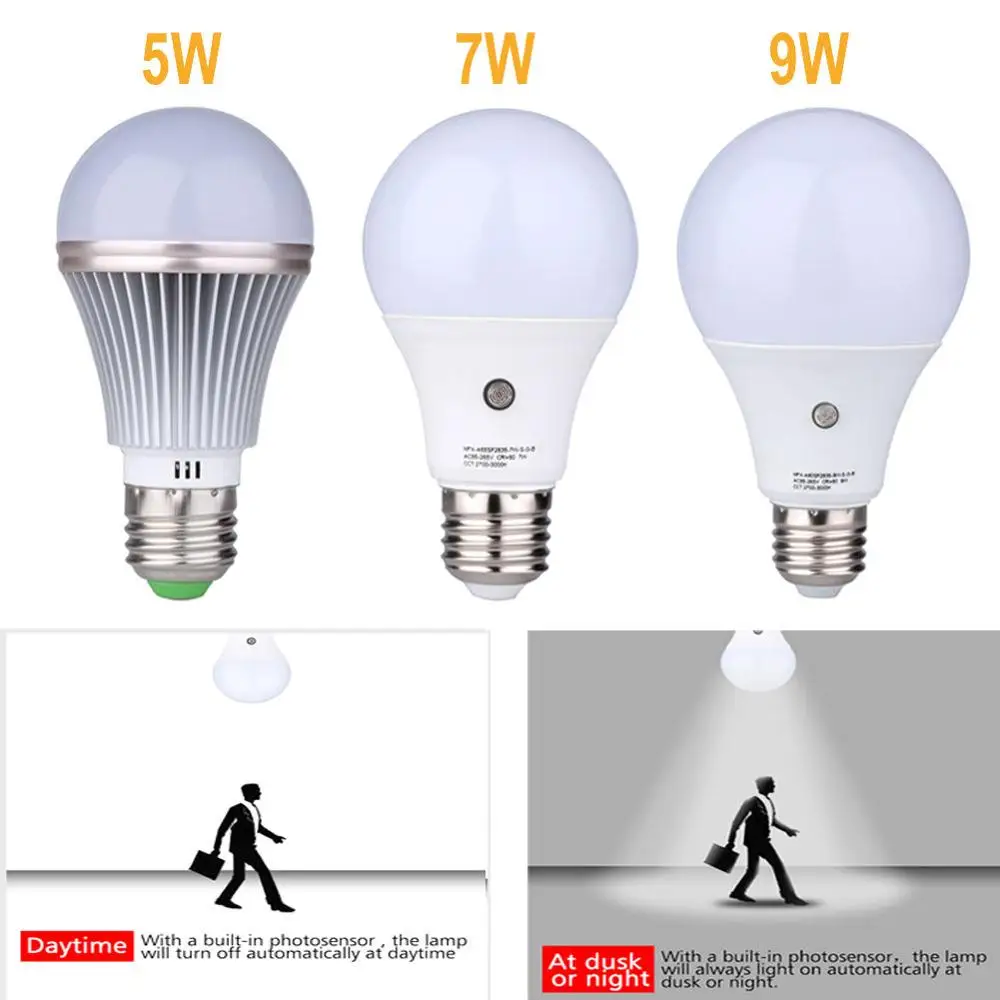 Eleoption 5W 7W 9W E27 Dusk to Dawn Auto Sensor Light Bulb Sensor LED