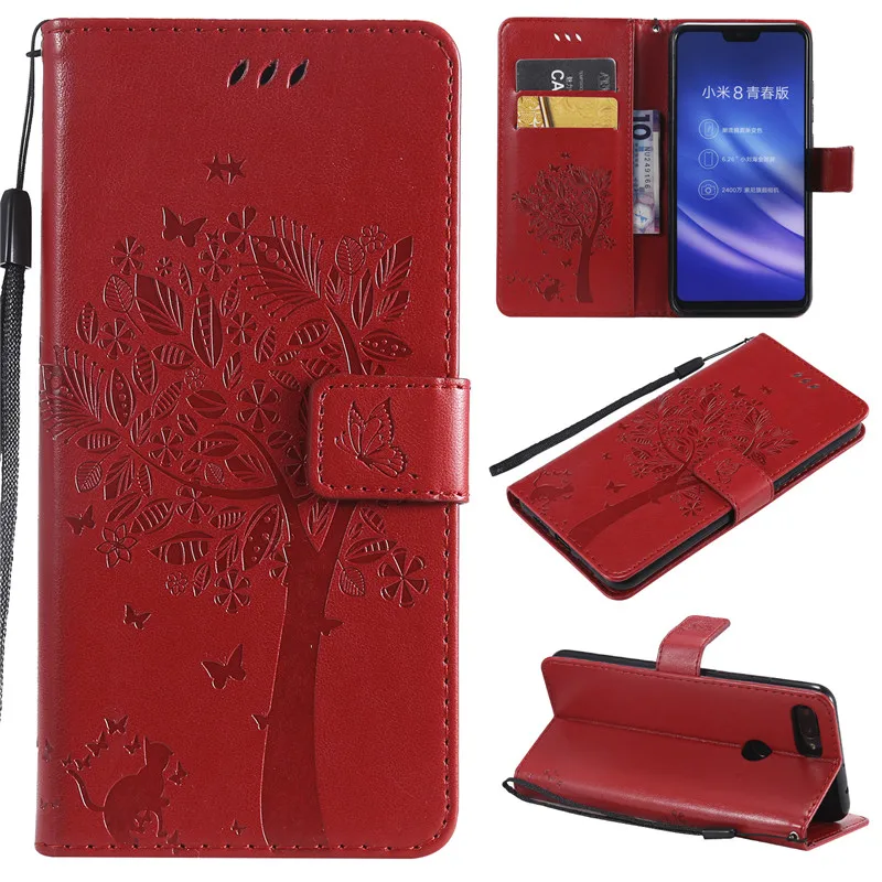 Magnetic PU Leather 3D Embossed Cat Tree Wallet Case For Xiaomi 8Lite Flip Wallet Phone Case Cover For Xiaomi 8Lite Case Coque (11)