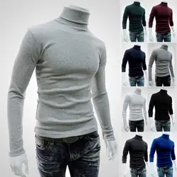 Мужской свитер с высоким воротником, однотонный, Повседневный свитер, осенне-зимний свитер, мужской тонкий вязаный пуловер