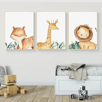 

Animals Baby Room Decor Cartoon Lion Pictures Nordic Poster Nursery Giraffe Wall Art Canvas Painting Cuadros Decoration Unframed