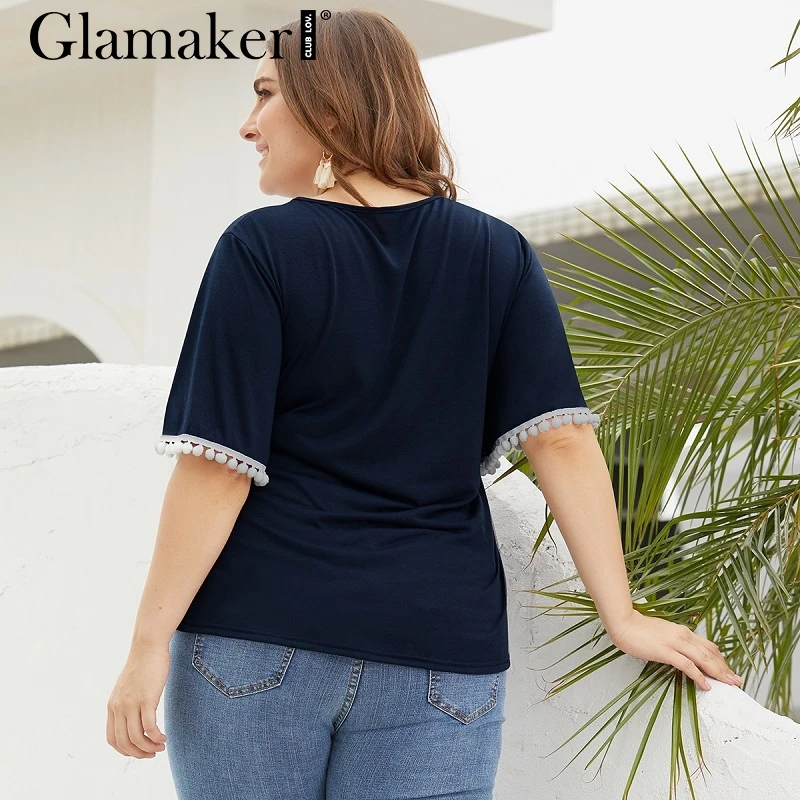 Glamaker, сексуальные, с коротким рукавом, с кисточками, вечерние, Топ для женщин, лето, большой размер, уличная одежда, топ, женский, хлопок, элегантные майки, винтажные