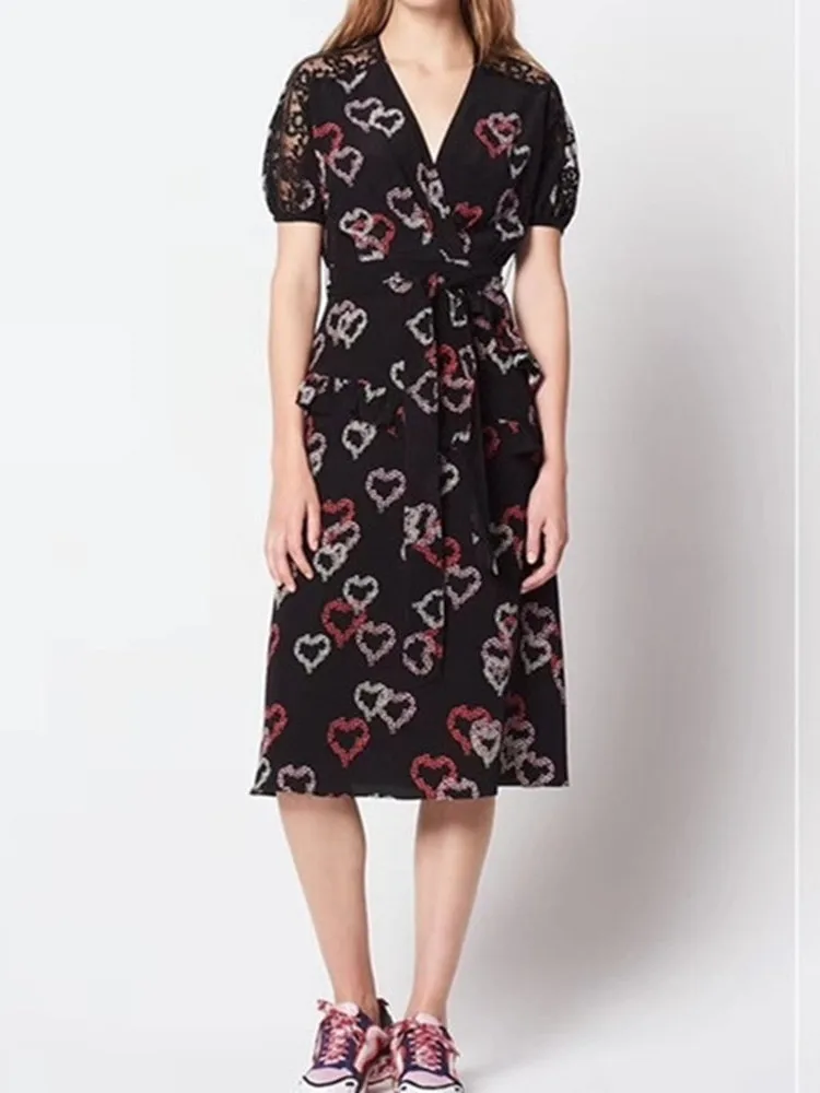 

Women Dress Summer New 2019 Long Style Print Love Short Sleeve Robe Femme