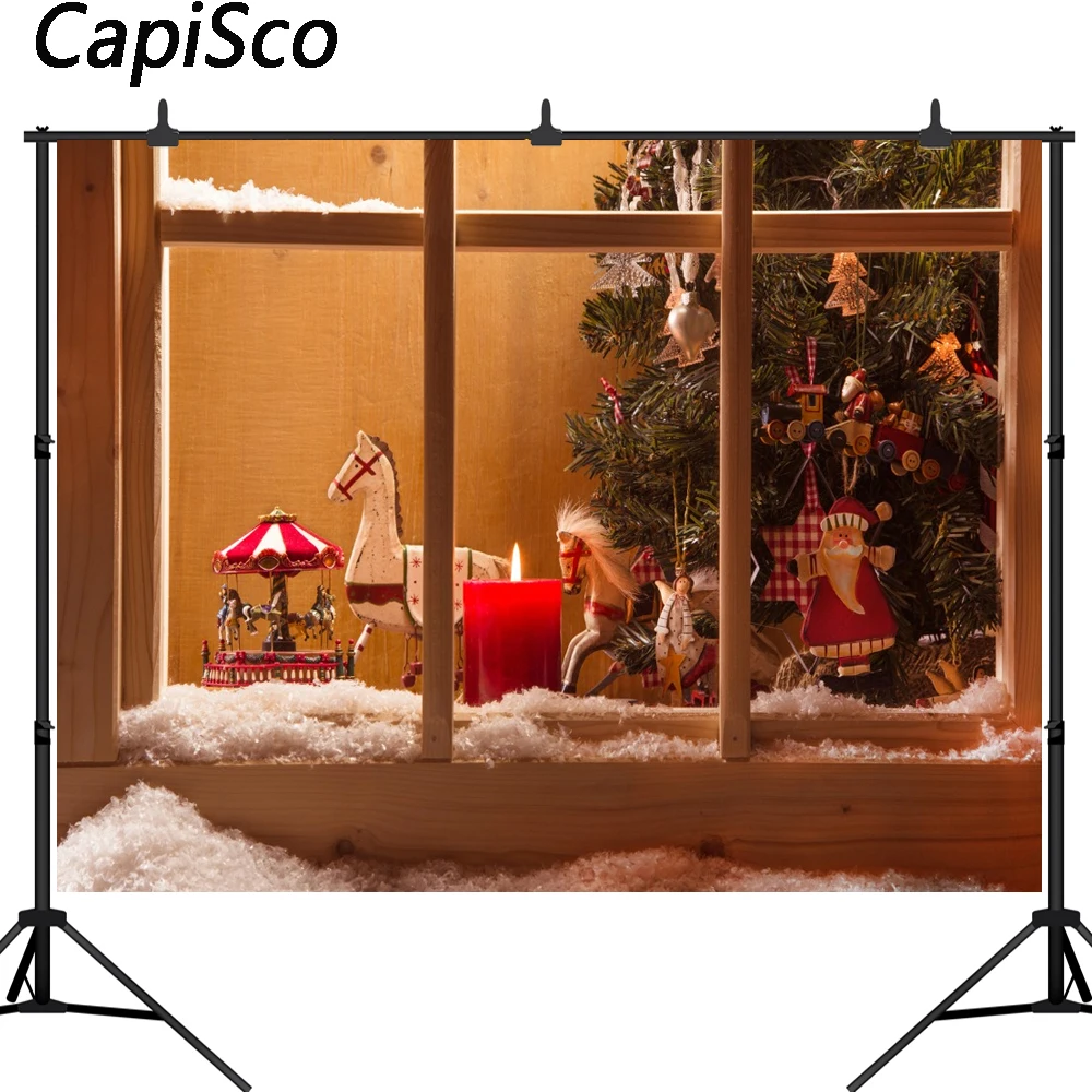 

Capisco Christmas Tree Gifts Window Candle snow Scenery Photography Backgrounds Custom Photographic Backdrops For Photo Studio