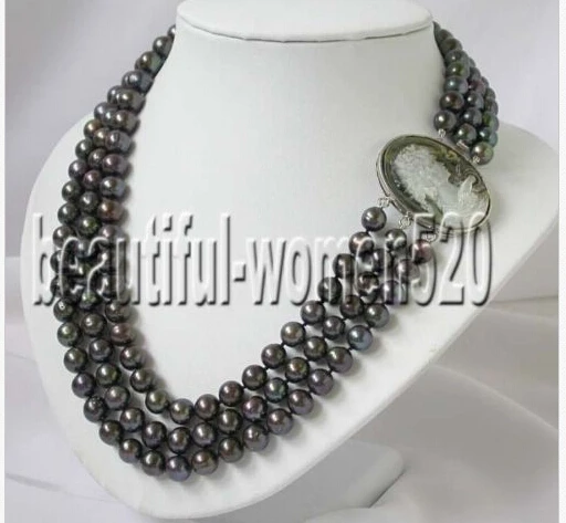 

~~ BJC 00087 round black pearls necklace Discount 35%