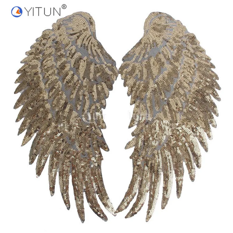 

YITUN Gold or Silver Applique Dig wings Accessories Sequins Decort Embroidery Patch for T-shirt DIY Design Accessories Badge