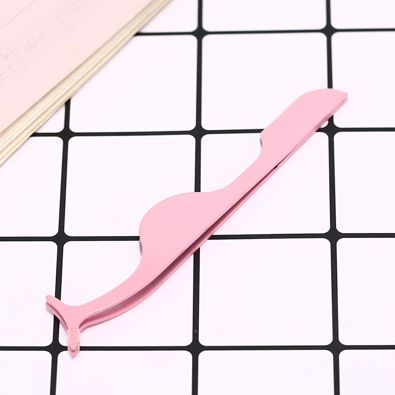 1 шт. стальной Пинцет для макияжа накладных ресниц, аппликатор для накладных ресниц, инструмент для макияжа - Цвет: Розовый