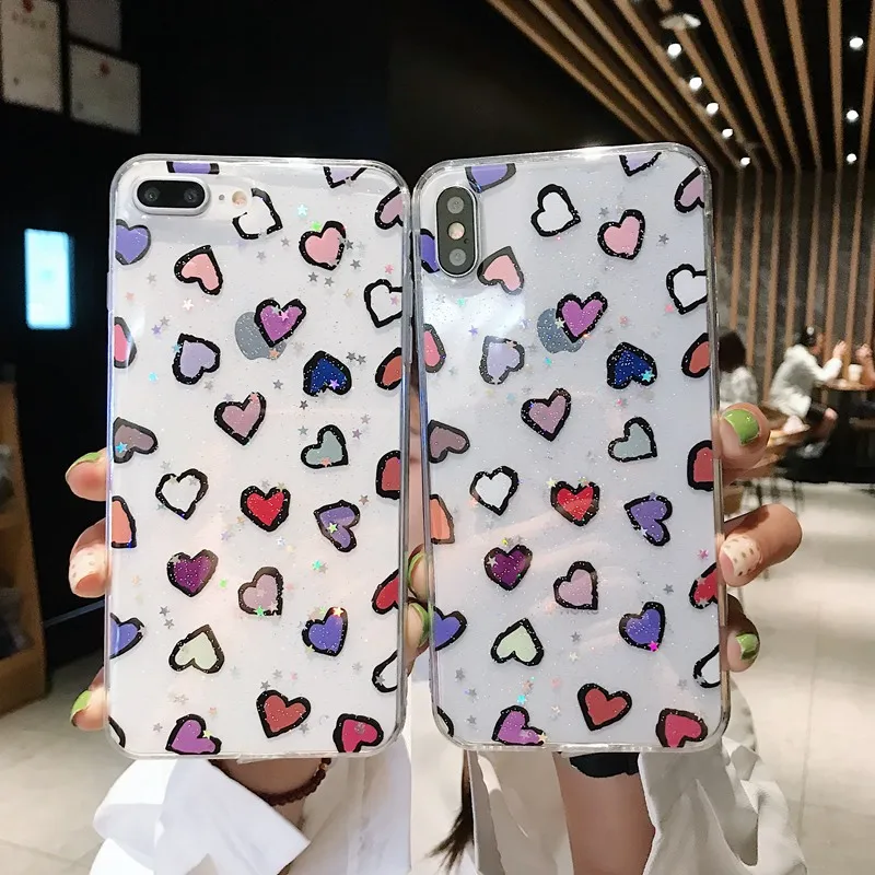 

Shining Glitter Little Love Heart Phone Cases for iPhone X XS XR XS Max 8 7 6 6S Plus Transparent Soft Silicon Case Back Cover