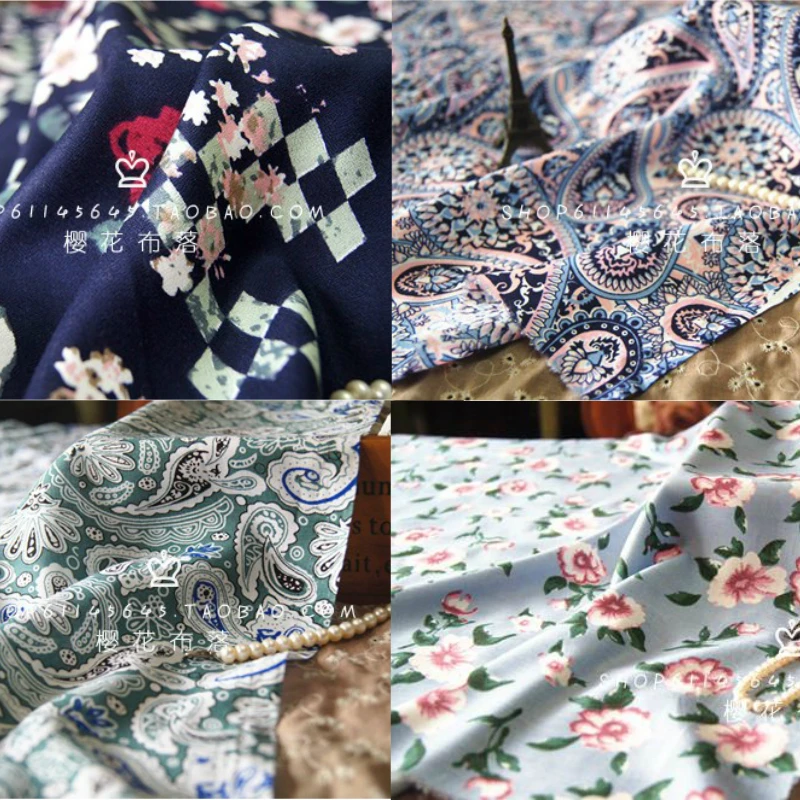 

New 145x50cm Retro Printing Geometry Floral Viscose Rayon Fabric Cloth ,DIY Clothes Summer Skirt Shirt, Soft on Sale