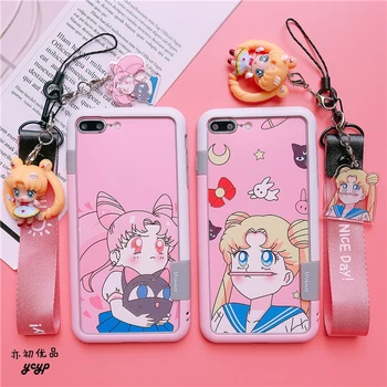 

Sailor moon For iPhone XSmax /XR 8 7 plus shockproof bumper & back front Tempered Glass Screen film for iPhone X 7 6s toy strap