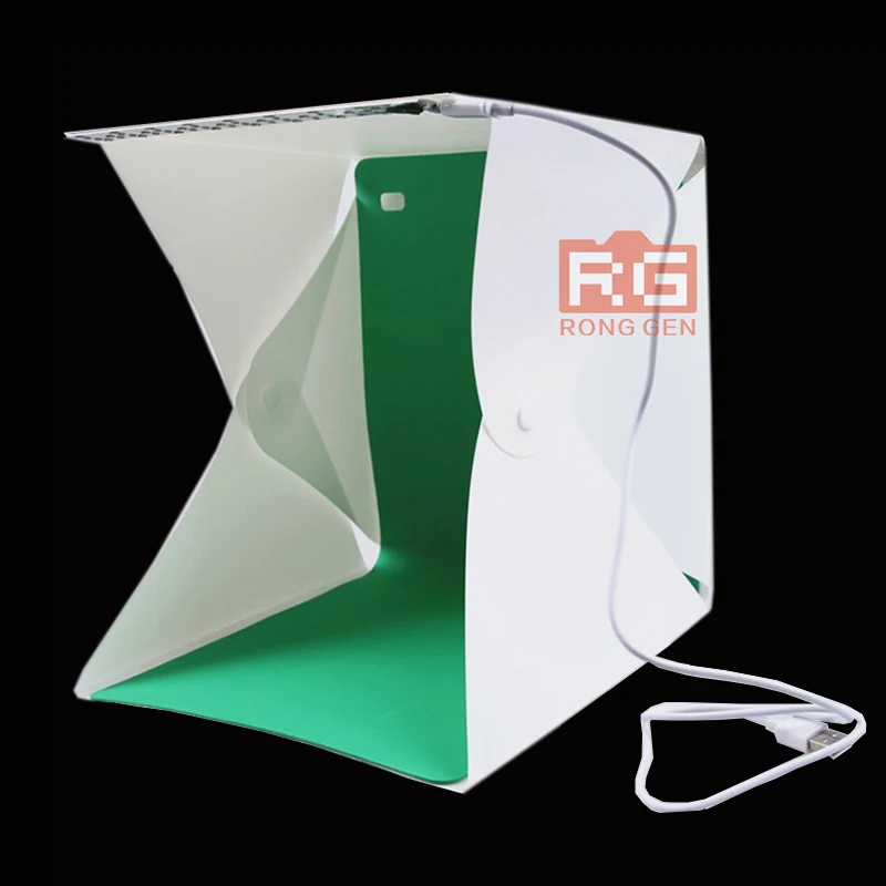 Mini folding studio diffuse soft box with LED light black white green red background photo studio accessory