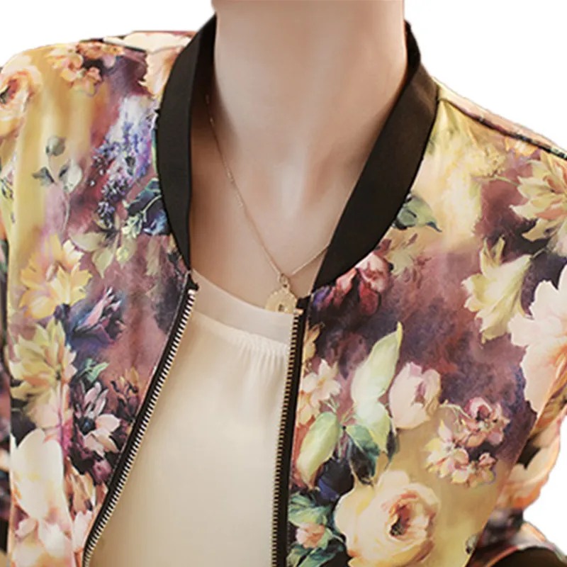 Женская куртка бомбер с длинным рукавом и цветочным принтом|coat summer|bomber jacket