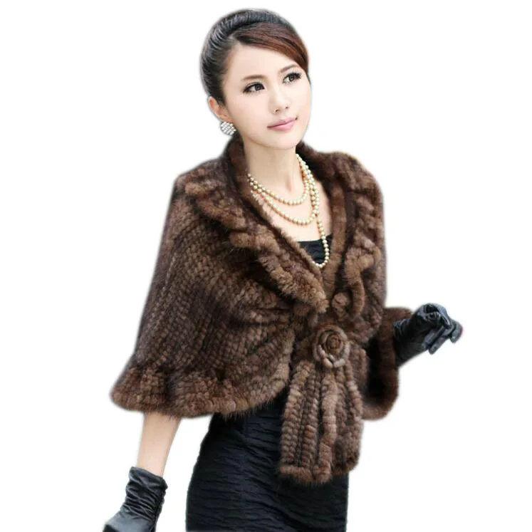 

2017 lady's Genuine Knitting Mink Fur Shawls Hottest