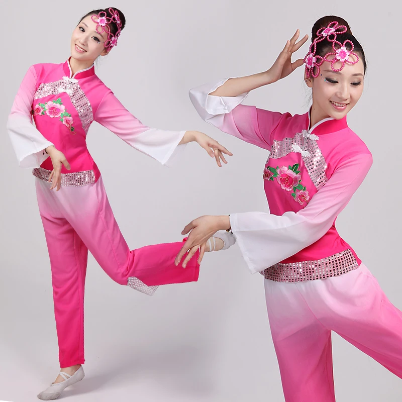 (0152) New Arrival Younger dance costume drum fan dance clothes Chinese Folk Dance dress
