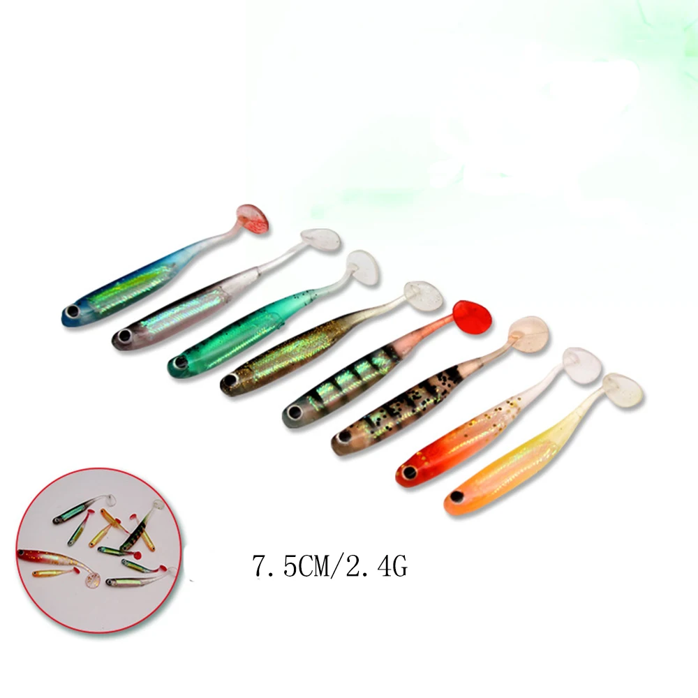 10PCS /lot Soft Fishing Lure 75 mm Wobblers Lures Swim bait Silicone Bait rainbow fish Artificial | Спорт и развлечения